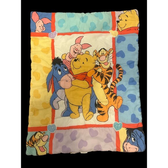 Vintage 1990s Disney Winnie The Pooh Bear Crib Comforter, Double Sided Print‎ - Picture 1 of 7